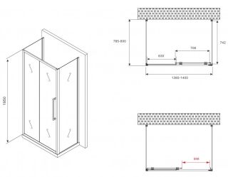 Душевой уголок ABBER Schwarzer Diamant AG30140BMH-S80BM-S80BM 140x80см чёрный